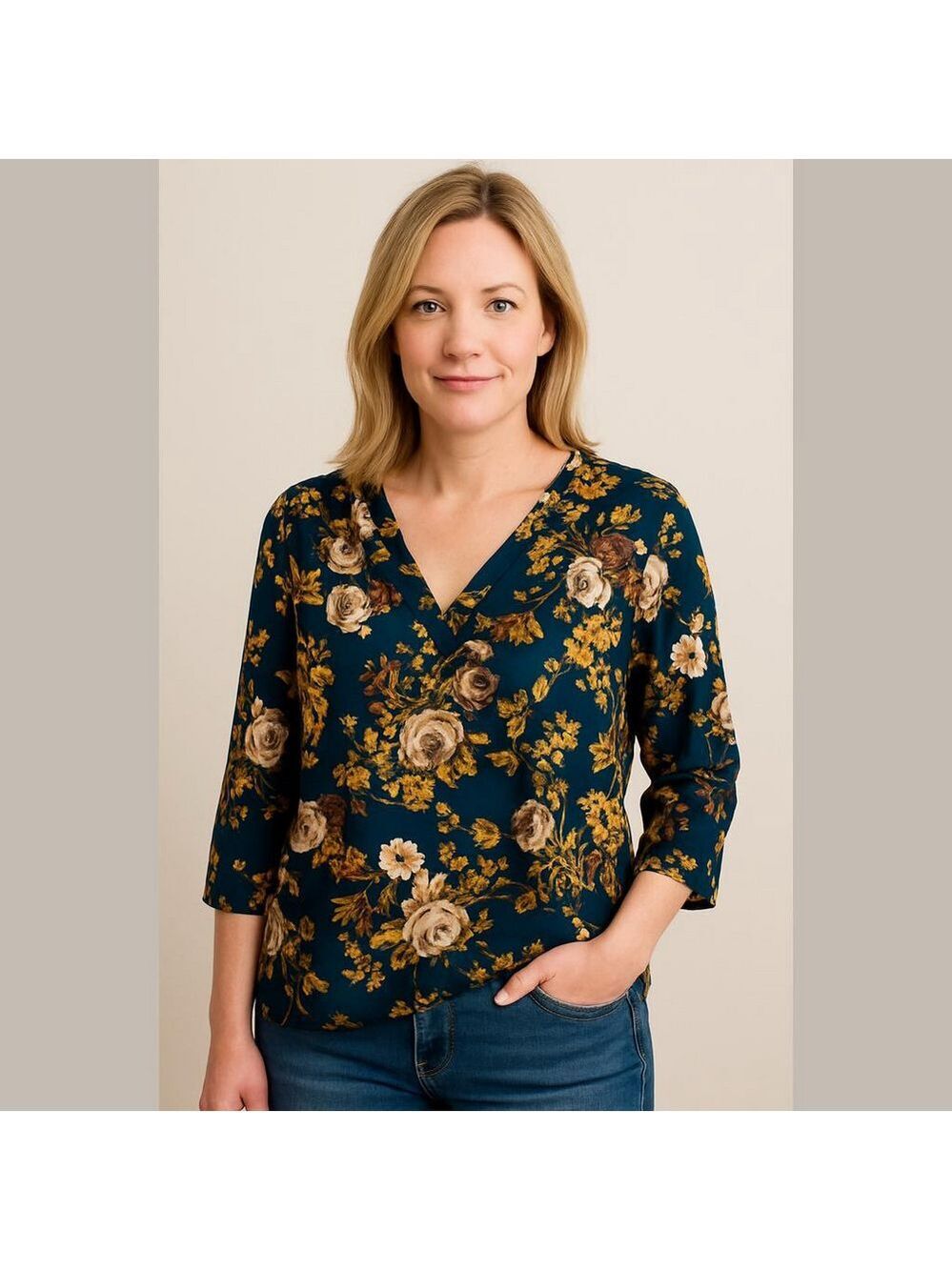 Pennington's Size X Navy Floral Cold Shoulder Blouse